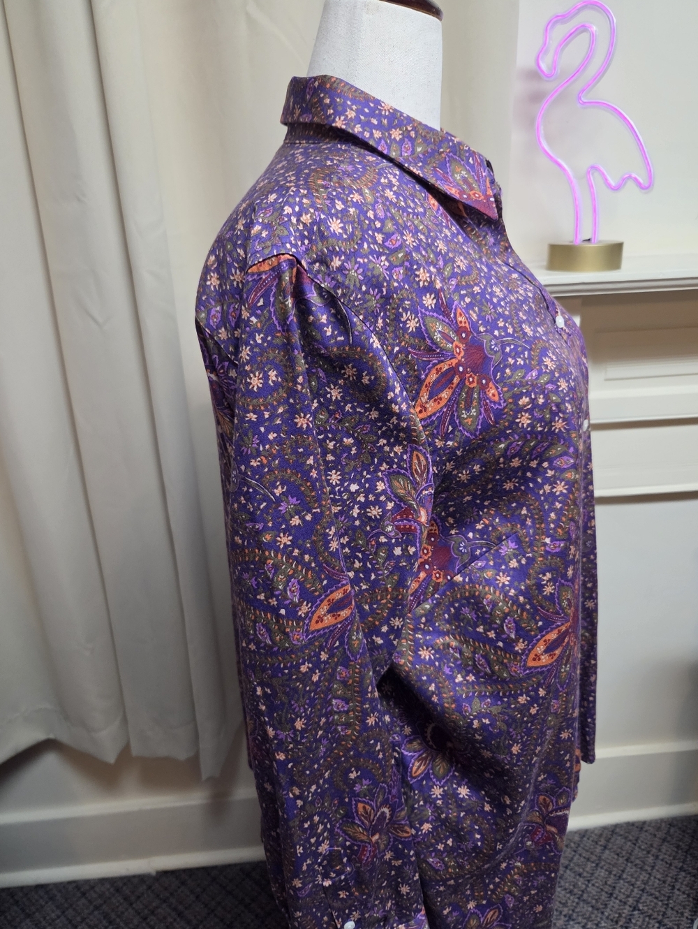 Chaps Purple Floral Paisley Button-Down Shirt Size 2X No Iron